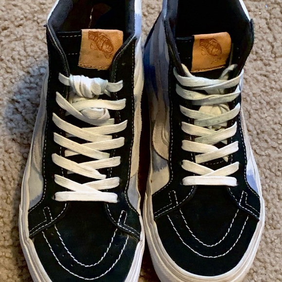 ❣️❣️SOLD❣️❣️HIGH TOP Black Suede LBLUE /WHITE SQUARES Canvas Men- 7 Women-8.5 - Picture 9 of 14